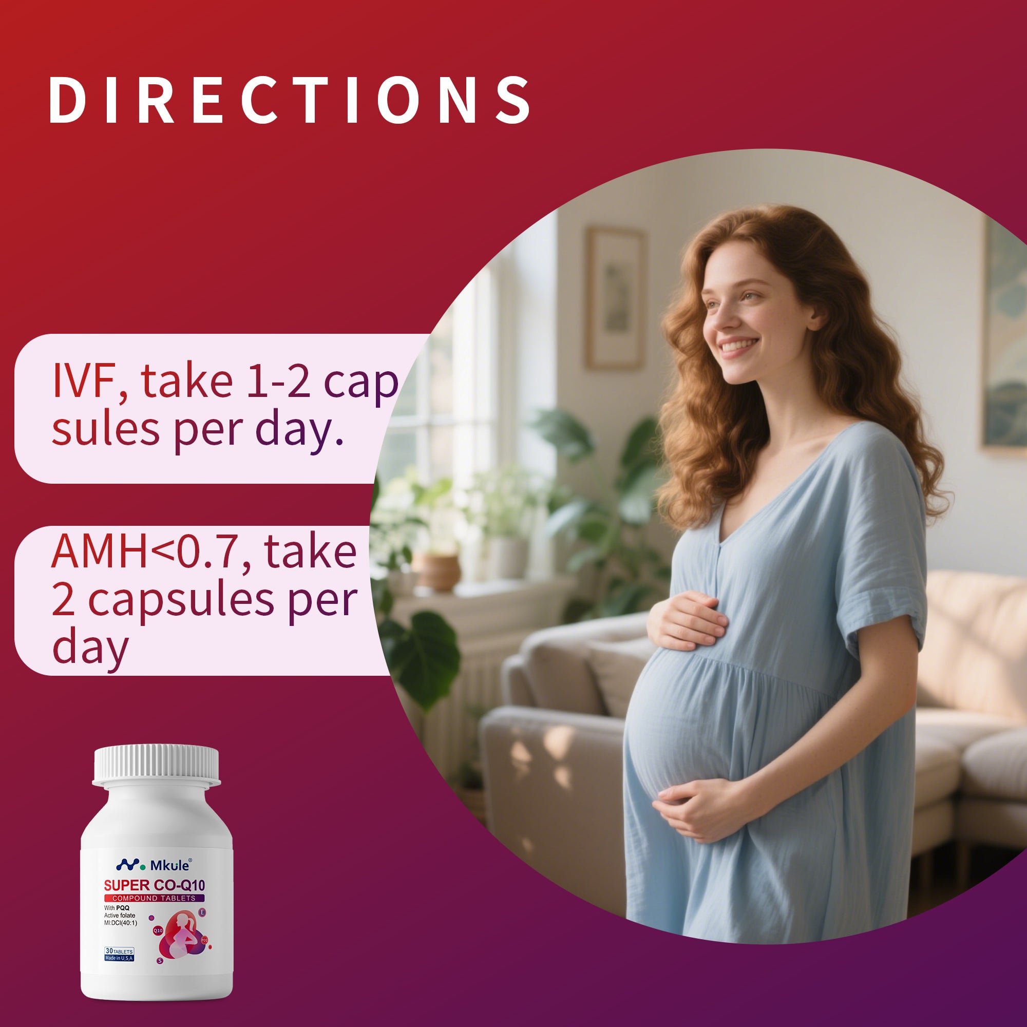 Mkule restaure l'acide folique actif coenzyme q10 + PQQ pour les hommes et les femmes afin de se préparer à la grossesse